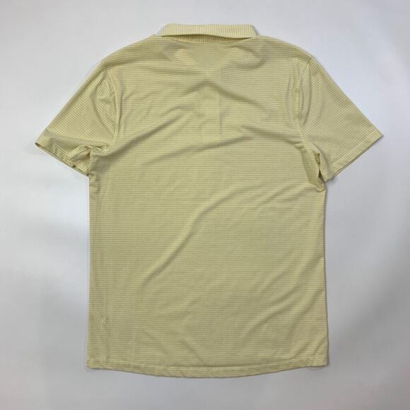 Lululemon Polo Shirt Mens L Large SLIM Fit Pale Yellow Gray Striped Short Sleeve - Picture 6 of 10